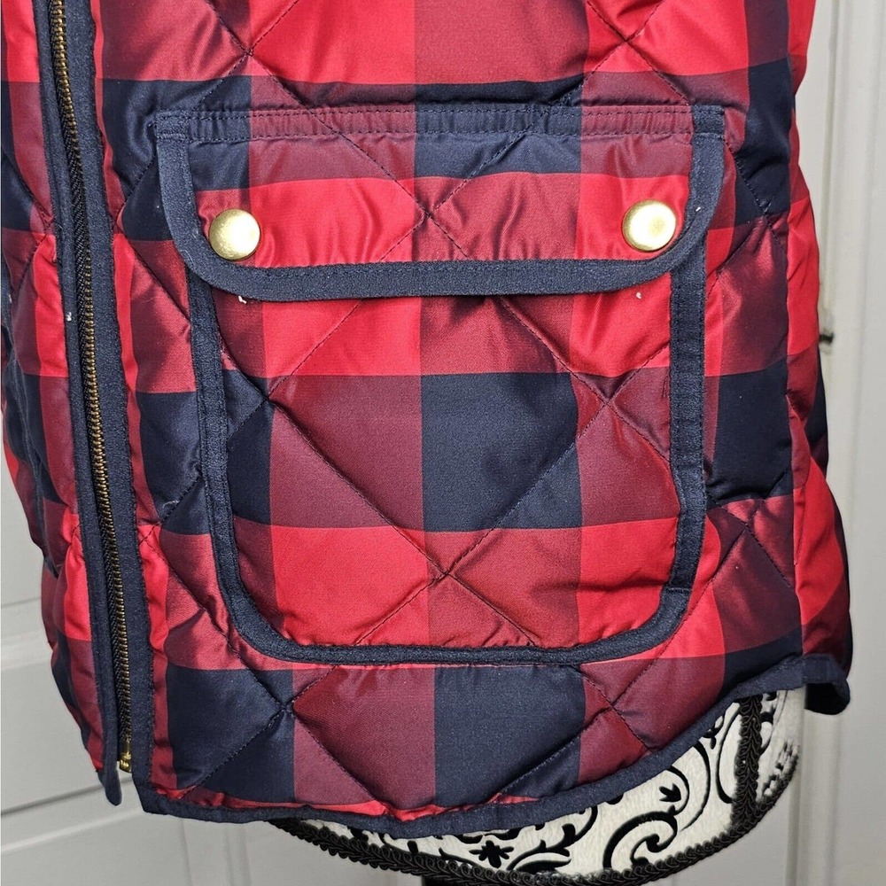 J. Crew Excursion Buffalo Check Plaid Quilted Down Puff Vest Size XS Navy Blue - Picture 6 of 8